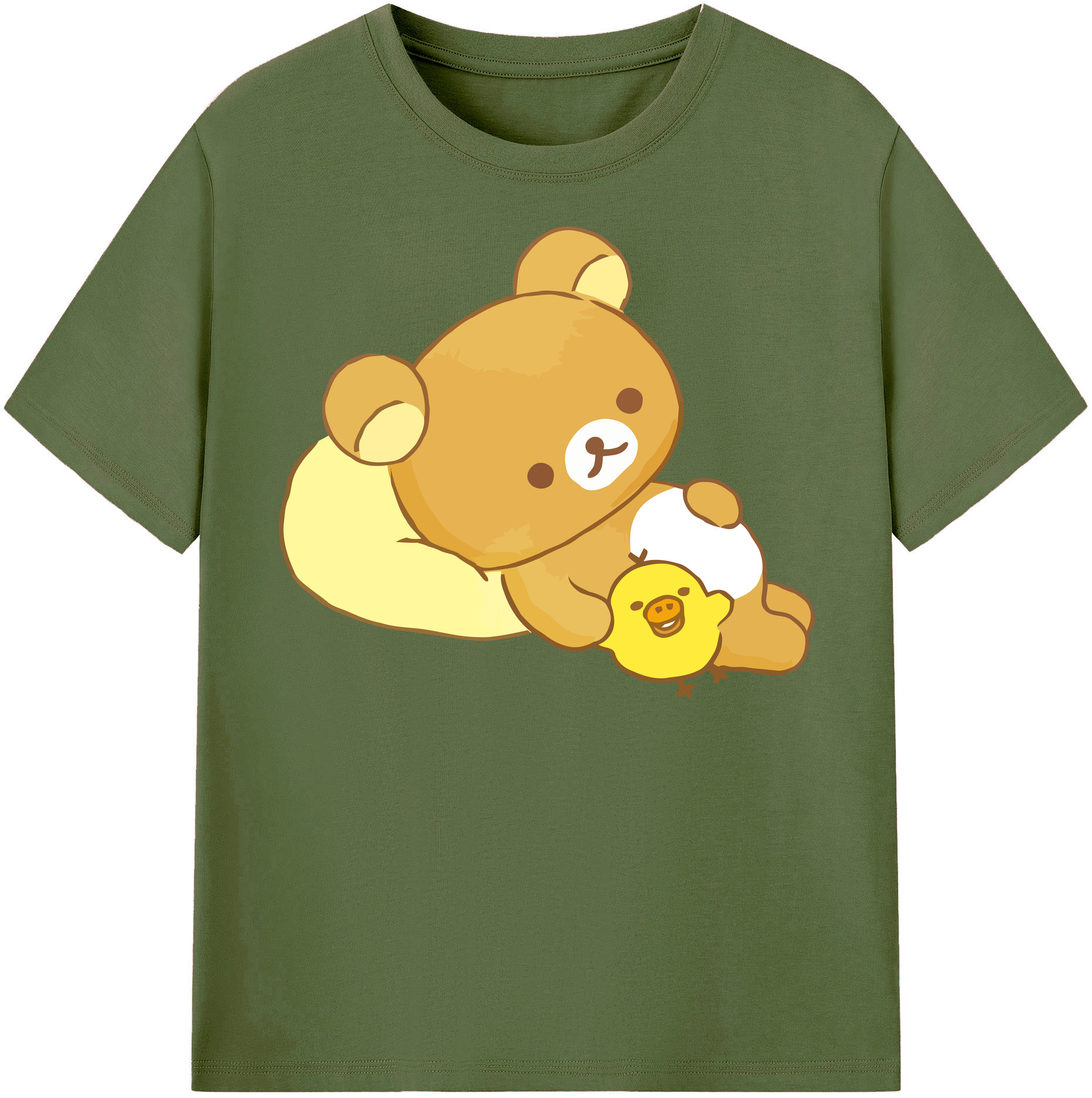 （画像用） リラックマ リラックマ キイロイトリ Rilakkuma Korilakkuma Kiiroitori 綿100％半袖Tシャツ（フロントプリント）
